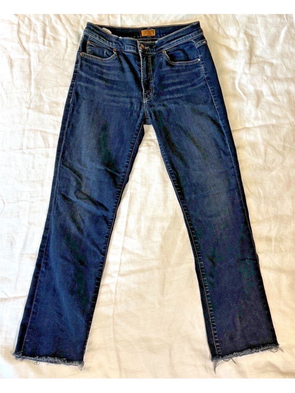 Mother Rascal Ankle Snippet Jeans Size 26 Coffee Tea or Me Dark Wash Frayed Hem